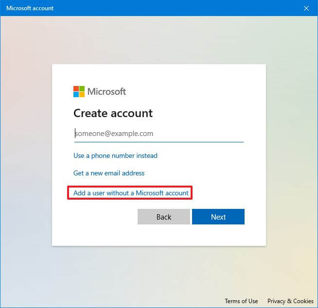 Add a user without a Microsoft account