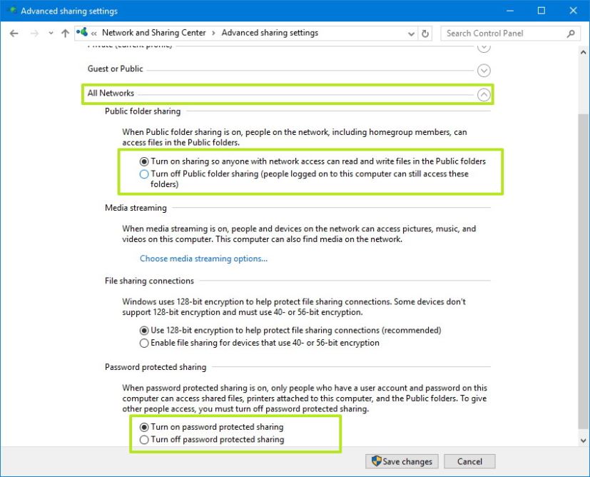 Advanced Sharing Settings for Public folder