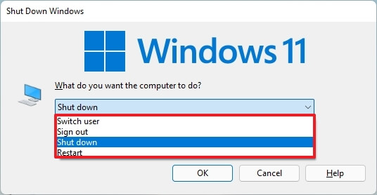 Windows 11 Alt + F4 shut down menu