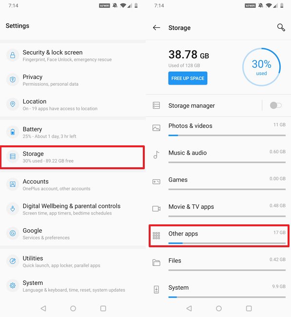 Android Storage settings