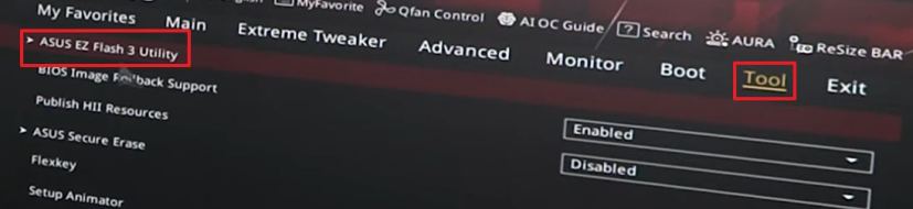 ASUS EZ flash tool for BIOS UEFI