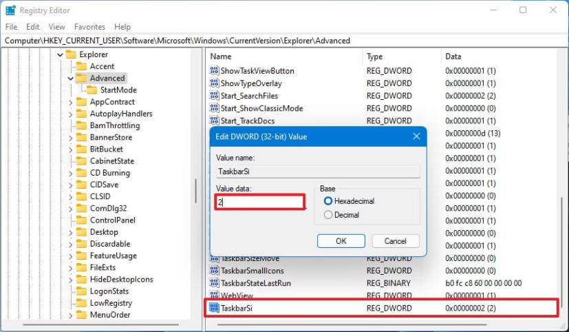 Windows 11 taskbar change size