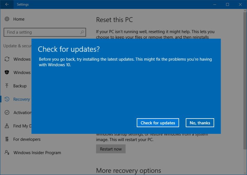 Step - Check for update before uninstalling Windows 10 Anniversary Update