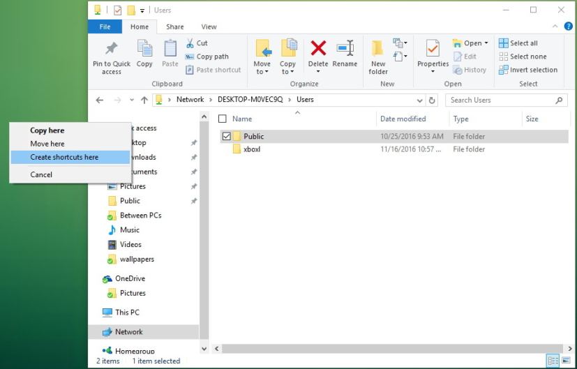 Create shortcut of Public folder to the desktop
