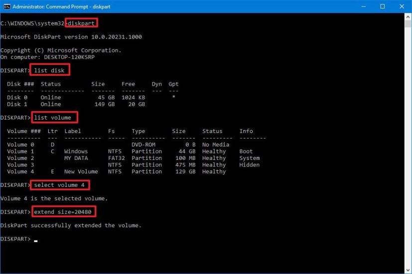 diskpart extend partition 