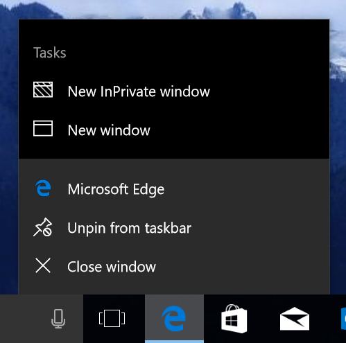 Microsoft Edge Jump List