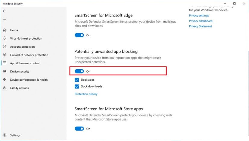 Enable potentially unwanted apps on Windows 10
