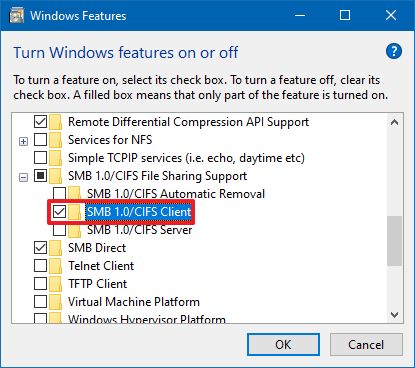 Enable SMBv1 on Windows 10