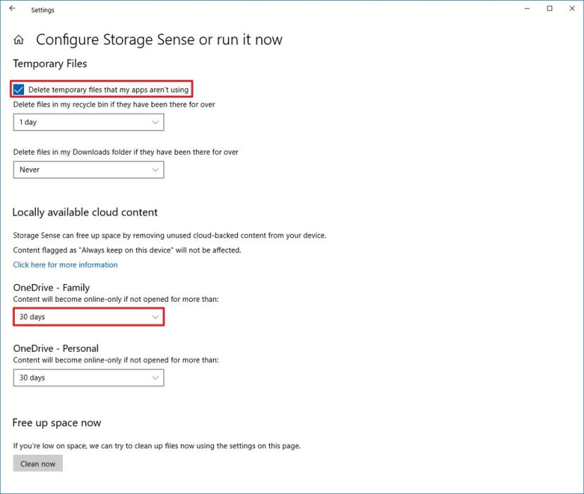 Storage sense free up space deleting junk files