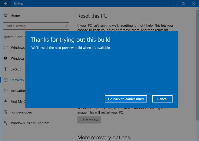 Go back to earlier build