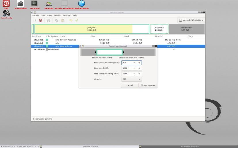 Gparted move partition on Windows 10