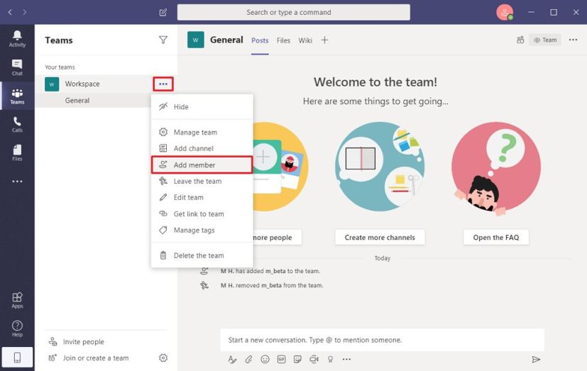 Microsoft Teams add users option