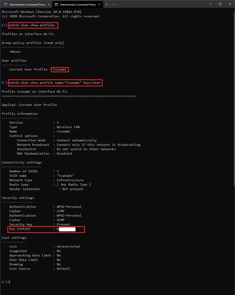 netsh show wireless password command