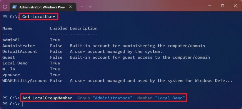 PowerShell from user to admin command
