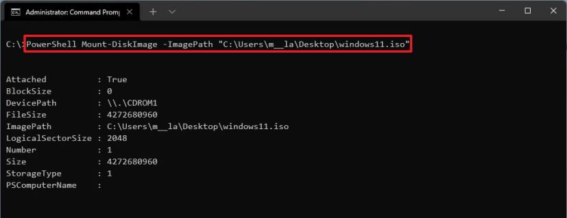 PowerShell mount ISO command
