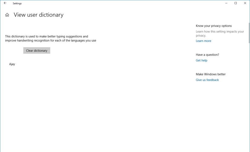 User dictionary settings