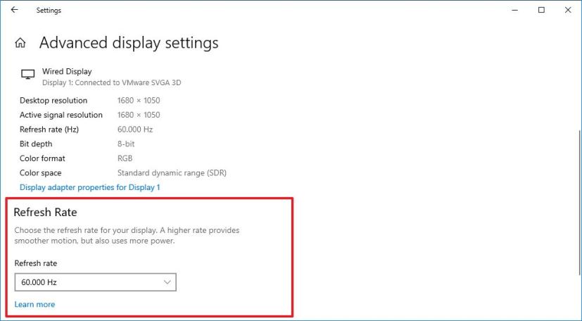 Windows 10 20H2 refresh rate setting
