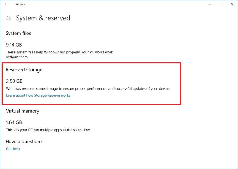 Reserved Storage on Windows 10