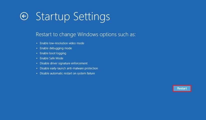 Windows 10 restart options