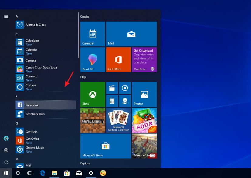 Start menu with Reveal highlight