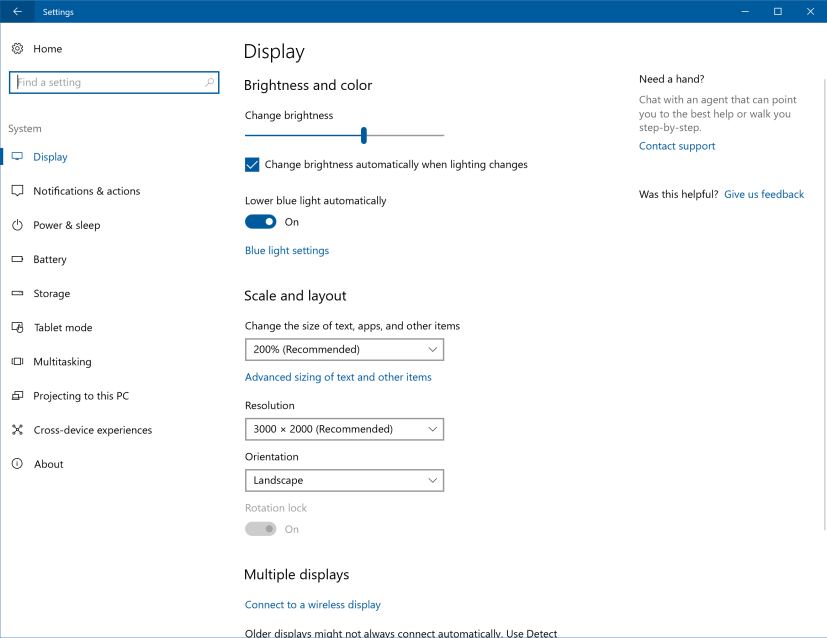 Updated Display settings on Windows 10