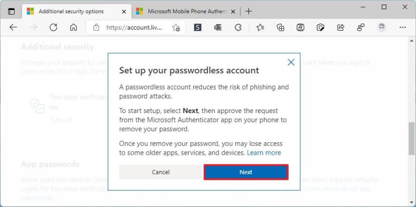 Set up passwordless account