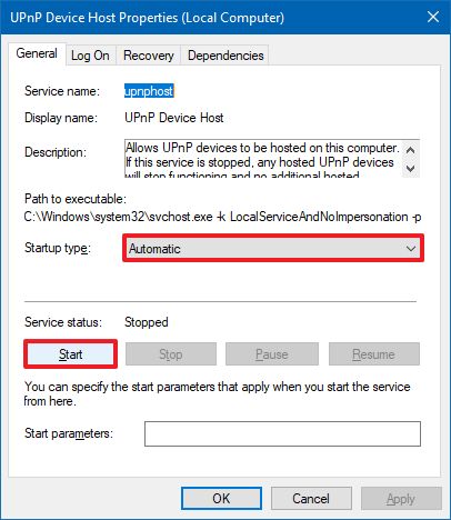 Start service on Windows 10