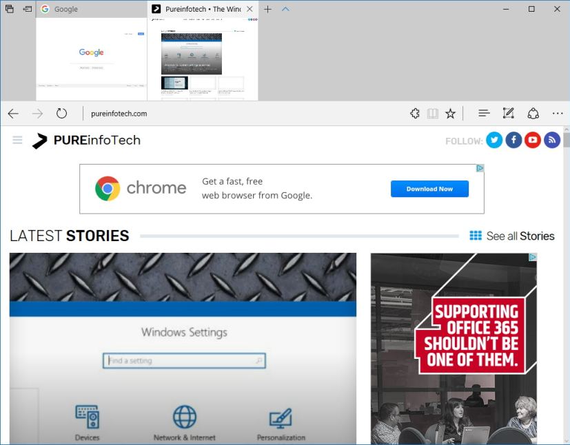 Microsoft Edge Tab Preview Bar