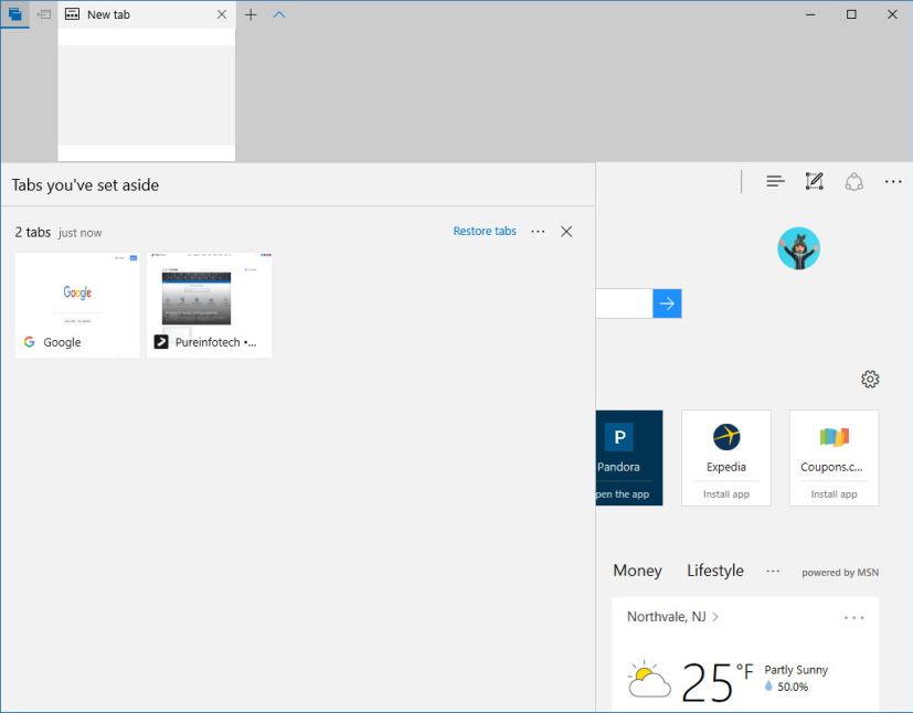 Microsoft Edge Tabs you set aside