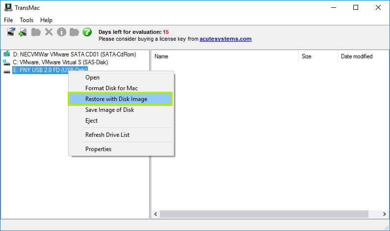 TransMac Restore with Disk Image option