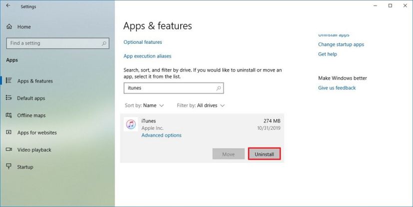 Uninstall Apple iTunes on Windows 10