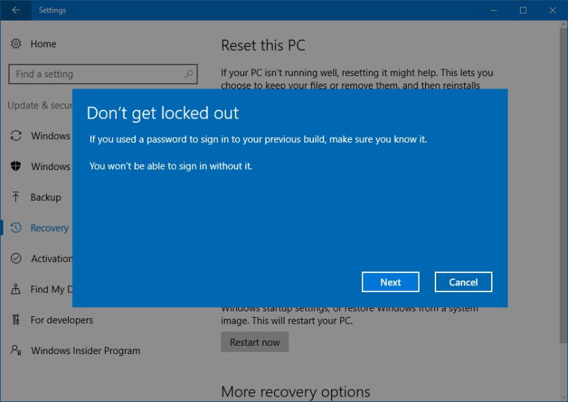 Step - Don't get locked out get your password to sign back in after removing the Anniversary Update