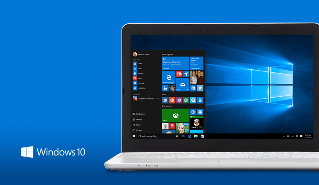 Windows 10 PC, logo, blue background