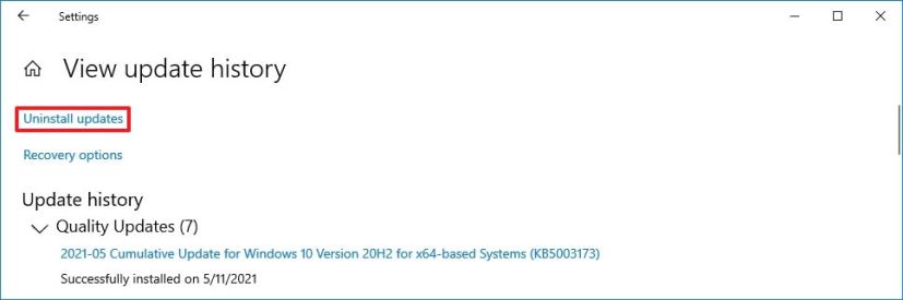 Uninstall updates option