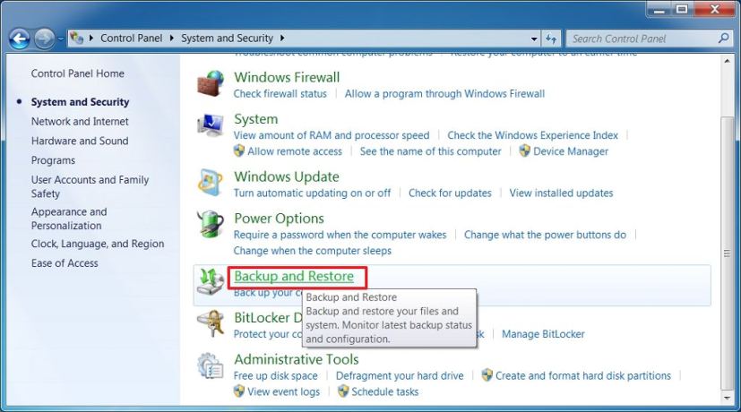 Backup and Restore on Windows 7