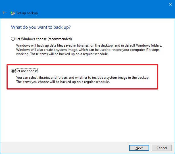 Windows Backup custom selection